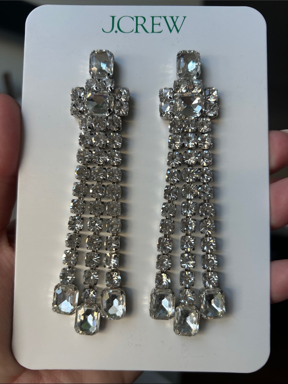 J.Crew Silver Crystal Linear Drop Earrings
